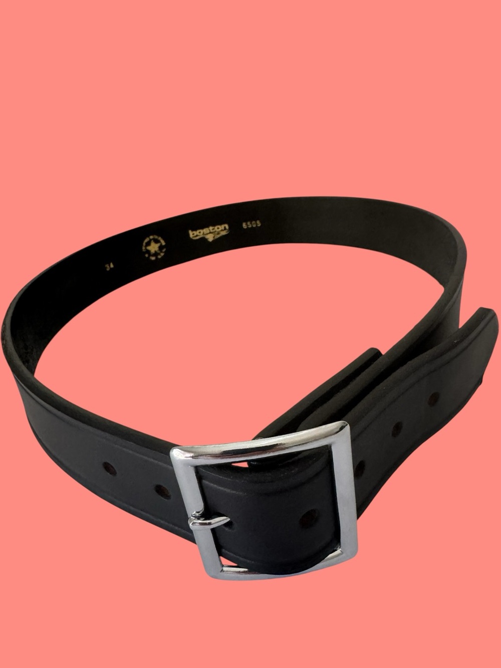 Men's Boston Vintage Black 1.5” Leather Belt with Silver Buckle SZ 34